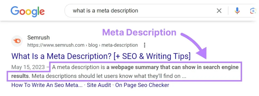 Description of a meta Description 