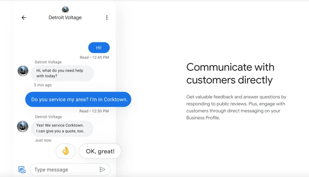 Message - google business profile - screenshot
