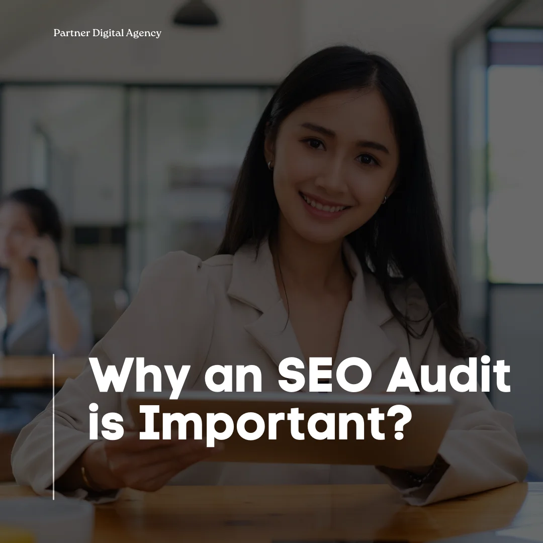 Why an SEO audit is important blog banner showing a smilling professional